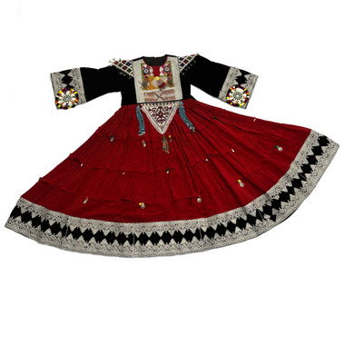 Red and black hand sewn beading dress
